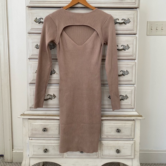 Vici Beige Ribbed Cutout Dress - Picture 3 of 6
